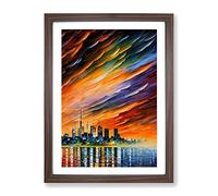 City Skyline At Sunset No.1 Framed Print | A2 Walnut Framed Wall Art | Ready to Hang | Modern Cityscape Picture | Living Room Bedroom Lounge Office