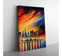 City Skyline At Sunset No.2 Brown, Gold, Red Canvas Wall Art Print Ready to Hang, Framed Picture for Living Room Bedroom Home Office Décor, 76x50 cm (30x20 Inch)