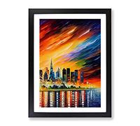 City Skyline At Sunset No.2 Framed Print | A2 Black Framed Wall Art | Ready to Hang | Modern Cityscape Picture | Living Room Bedroom Lounge Office