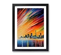 City Skyline At Sunset No.4 Framed Print | A3 Black Framed Wall Art | Ready to Hang | Modern Cityscape Picture | Living Room Bedroom Lounge Office