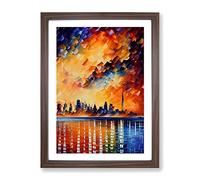 City Skyline At Sunset No.5 Framed Print | A3 Walnut Framed Wall Art | Ready to Hang | Modern Cityscape Picture | Living Room Bedroom Lounge Office