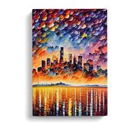 City Skyline At Sunset No.6 Canvas Print | Gallery Wrapped 30mm Frame Wall Art | 30x20 inches | Ready to Hang | Modern Landscape Picture | Living Room Bedroom Lounge Office