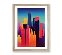 City Skyline Colour Blast Abstract Framed Print | A3 Oak Framed Wall Art | Ready to Hang | Abstract Cityscape Picture | Living Room Bedroom Lounge Office
