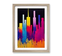 City Skyline Colours No.1 Abstract Framed Print | A2 Oak Framed Wall Art | Ready to Hang | Abstract Cityscape Picture | Living Room Bedroom Lounge Office