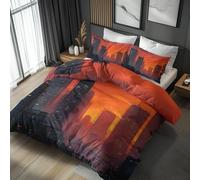 City Skyline Duvet Cover Super King Size 3 Piece with 2 Pillowcases, Sunset Urban Cityscape Patterned Bedroom Decor Bedding, Soft Microfibre Quilt Cover with Zip OD#190