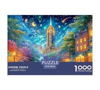 City Skyline (Empire State), River, Cozy Streets Under Starry Sky 1000-Piece Jigsaw Puzzle Dream Building - Ideal for Men, Women, Elders & Seniors 38x26cm/1000pcs
