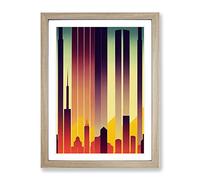 City Skyline In Art Deco Framed Wall Art Print A2 Oak
