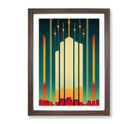 City Skyline In Art Deco Framed Wall Art Print A2 Walnut