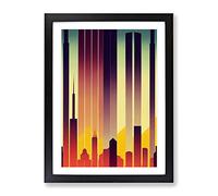 City Skyline In Art Deco No.4 Framed Print | A3 Black Framed Wall Art | Ready to Hang | Art Deco Cityscape Picture | Living Room Bedroom Lounge Office