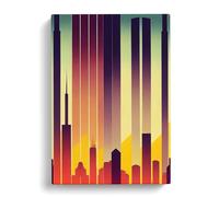 City Skyline In Art Deco No.4 Yellow, Purple, Peach Canvas Print | Gallery Wrapped 30mm Frame Wall Decor | 30x20 inches | Ready to Hang | Art Deco Cityscape Picture | Living Room Bedroom Lounge Office