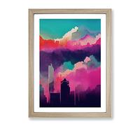 City Skyline In Colour No.2 Abstract Framed Print | A3 Oak Framed Wall Art | Ready to Hang | Abstract Cityscape Picture | Living Room Bedroom Lounge Office