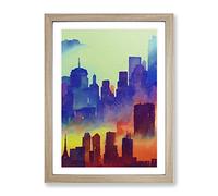 City Skyline In Colour No.4 Abstract Framed Print for Living Room Bedroom Home Office Décor, Wall Art Picture Ready to Hang, Oak A2 Frame (64 x 46 cm)