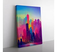 City Skyline In Colour No.5 Abstract Purple, Pink, Blue Canvas Wall Art Print Ready to Hang, Framed Picture for Living Room Bedroom Home Office Décor, 76x50 cm (30x20 Inch)