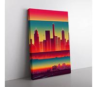City Skyline Layers Canvas Wall Art Print Ready to Hang, Framed Picture for Living Room Bedroom Home Office Décor, 60x40 cm (24x16 Inch)