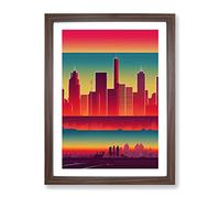 City Skyline Layers Framed Print for Living Room Bedroom Home Office Décor, Wall Art Picture Ready to Hang, Walnut A4 Frame (34 x 25 cm)