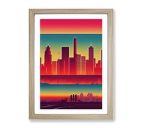 City Skyline Layers Framed Print for Living Room Bedroom Home Office Décor, Wall Art Picture Ready to Hang, Oak A2 Frame (64 x 46 cm)