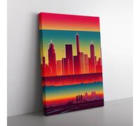 City Skyline Layers Red, Red, Teal Canvas Wall Art Print Ready to Hang, Framed Picture for Living Room Bedroom Home Office Décor, 76x50 cm (30x20 Inch)