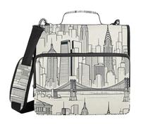 City Skyline Line Art Pattern 1.5-Inch 3-Ringing Zip Up Binder with Handle Multi-Pocket Portfolio Binder for School