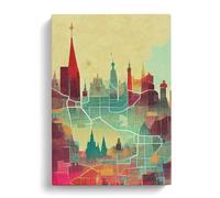City Skyline Map No.1 Canvas Print | Gallery Wrapped 30mm Frame Wall Art | 30x20 inches | Ready to Hang | Modern Maps Picture | Living Room Bedroom Lounge Office