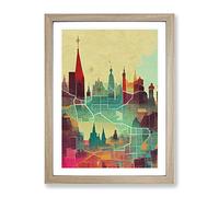 City Skyline Map No.1 Framed Print | A2 Oak Framed Wall Art | Ready to Hang | Modern Map Picture | Living Room Bedroom Lounge Office