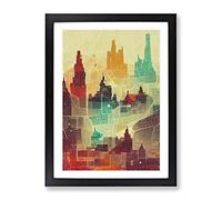 City Skyline Map No.2 Framed Print | A2 Black Framed Wall Art | Ready to Hang | Modern Map Picture | Living Room Bedroom Lounge Office