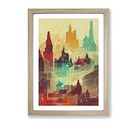 City Skyline Map No.2 Framed Print | A2 Oak Framed Wall Art | Ready to Hang | Modern Map Picture | Living Room Bedroom Lounge Office