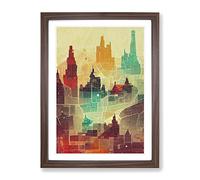 City Skyline Map No.2 Framed Print | A2 Walnut Framed Wall Art | Ready to Hang | Modern Map Picture | Living Room Bedroom Lounge Office