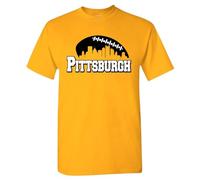 City Skyline Men’s Apparel for Football Fans, Pittsburgh - Gold Shirt, Large