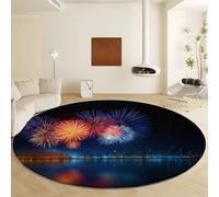 City Skyline Night Fireworks Washable Round Rugs Diameter 60 cm, Soft Shaggy Low-Pile Indoor Carpet - Non Slip Multicolor Area Rug for Living Room Bedroom Playroom Dining Room