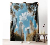 City Skyline Perspective Large Sofa Throw Blanket for Seater, Soft Luxury Botanical Foliage Fleece Throw for Couch Azure Blanket for Bed, Warm and Cozy, 200x220 cm