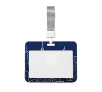 City Skyline Silhouette Id Badge Holder with Lanyard-Horizontal Card Protector, Clear Abs Hard Shell for Work Office Events