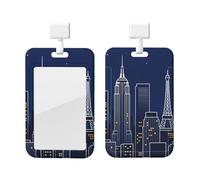 City Skyline Silhouette Id Badge Holder with Lanyard-Vertical Card Protector Clear Abs Hard Shell, Retractable Reel for Work Office