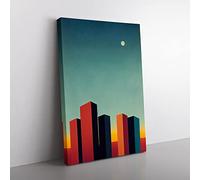 City Skyline Skyscrapers Canvas Wall Art Print Ready to Hang, Framed Picture for Living Room Bedroom Home Office Décor, 60x40 cm (24x16 Inch)