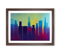 City Skyline Splash Vol.3 Abstract Framed Print | A4 Walnut Framed Wall Art | Ready to Hang | Abstract Cityscape Picture | Living Room Bedroom Lounge Office