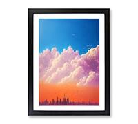 City Skyline Under Clouds Framed Print | A3 Black Framed Wall Art | Ready to Hang | Modern Cityscape Picture | Living Room Bedroom Lounge Office