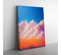 City Skyline Under Clouds Pink, Orange, Blue Canvas Wall Art Print Ready to Hang, Framed Picture for Living Room Bedroom Home Office Décor, 76x50 cm (30x20 Inch)