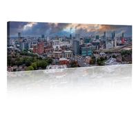 City Skyline Wall Art UK City Paintings Decor Aerial View Manchester Skyscrapers Cityscape Picture Prints on Canvas for Home Modern Artwork Decorations Living Room Ready to Hang, 12" Wx46 H