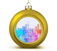 City Skyscraper Buildings Silhouettes Christmas Balls Ornaments Christmas South Korea Seoul Rainbow Skyline Hanging Ball Decorative for Christmas Trees,Holiday Party New Year Gift