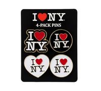 City Souvenirs I Love NY 4 Pack Pins Set, Multicolor, Metal with Enamel, Round, Heart Logo Design