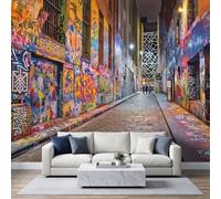 City Street Brick Wall Graffiti Wallpaper - Abstract Art 3D Effect Wall Mural 300 x 210 cm, Non-Woven Photo Wallpaper Mural for Bedroom, Living Room, Hallway, Home Decor