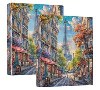City Street Paris 3 Ring Binders 1.5 Inch Hold 200 Sheets Cute Portfolio Folders Floral Round Ring Office Binder, 12.4x10.63x2.36inch, 2 Pack