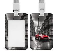 City Street Red Car Id Badge Holder with Lanyard, Clear Vertical Card Protector Waterproof, Breakaway Safety Neck Strap, Heavy Duty Name Tag Holder for Nurse Teacher Officer Staff Women Men