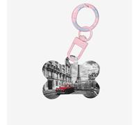 City Street Red Retro Car Printing 1 Pc Dog Bone Shape Id Tags Double Sided with Key Ring Craft for Pets