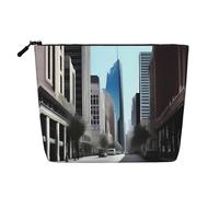 City Street Single-Layer Linen-Look Makeup Pouch with Zipper Ensuring for Your Daily or Travel Needs