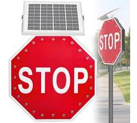 City Streets Solar LED Blinking Stop Sign,600 mm 800 mm Rustpoof Metal Stop Warning Board,Expressway Ramps Aluminum Octagon Reflective Sign 800mm/31.5"