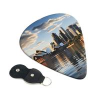 City Sydney Guitar Picks 6 Pcs, 0.71mm Thickness Celluloid Plectrum with Leather Picks Holder, Personalized Guitar Pick for Bass Electric Acoustic Guitars Lovers Gift