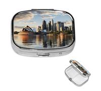 City Sydney Pill Box 2 Compartment Square Portable Pill Case for Pocket or Purse Small Weekly Medicine Planner Travel Pillbox with Mirror Decorative Metal Vitamin Holder Gifts