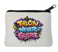 City that Never Sleeps Design Neoprene Coin Purse Pouch 10x11cm White