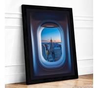 City Through the Window Framed Wall Art Print A4 Black