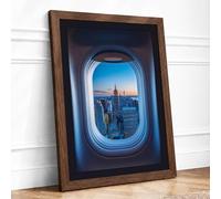 City Through the Window Framed Wall Art Print A4 Walnut